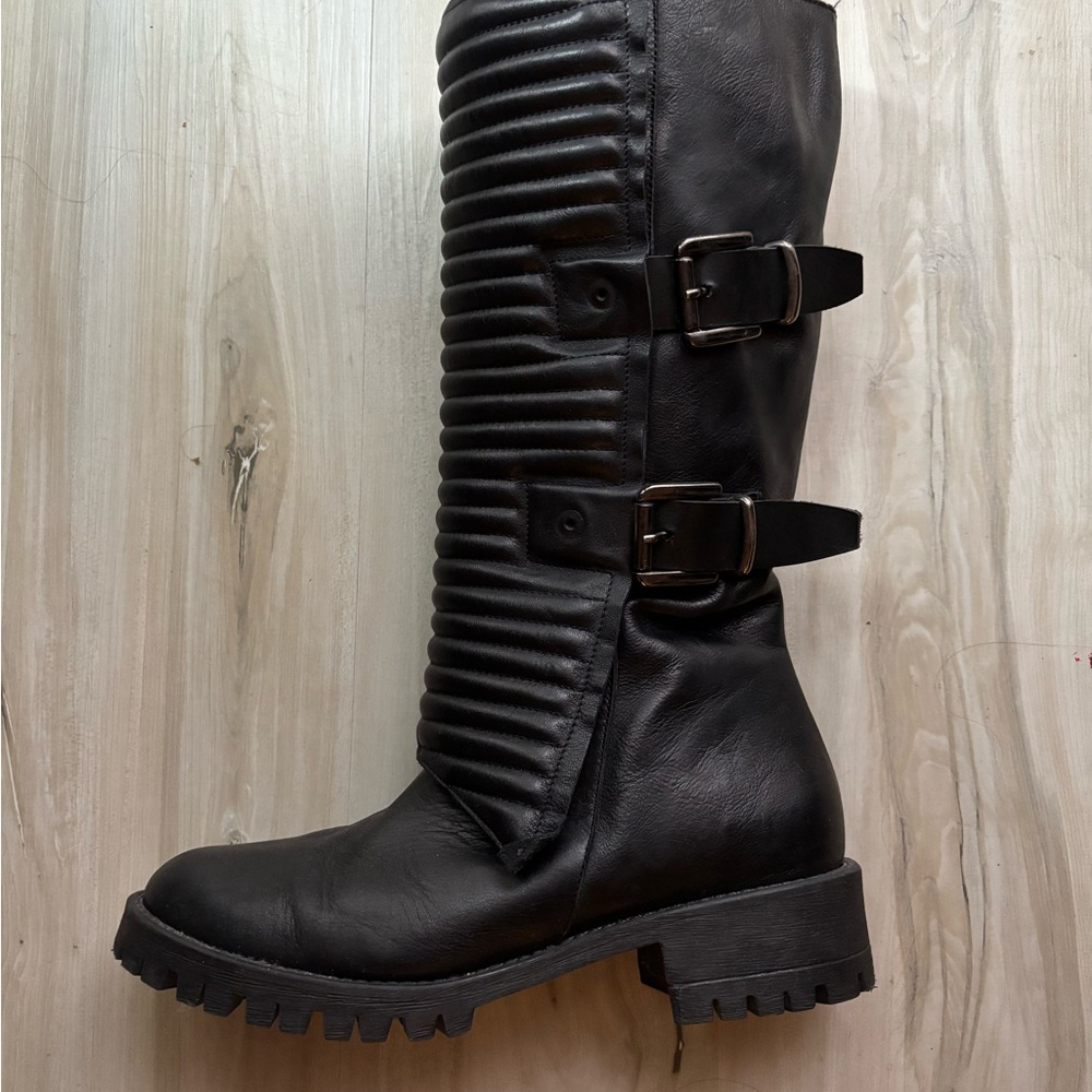 Black Moto Boots with Buckle Detail